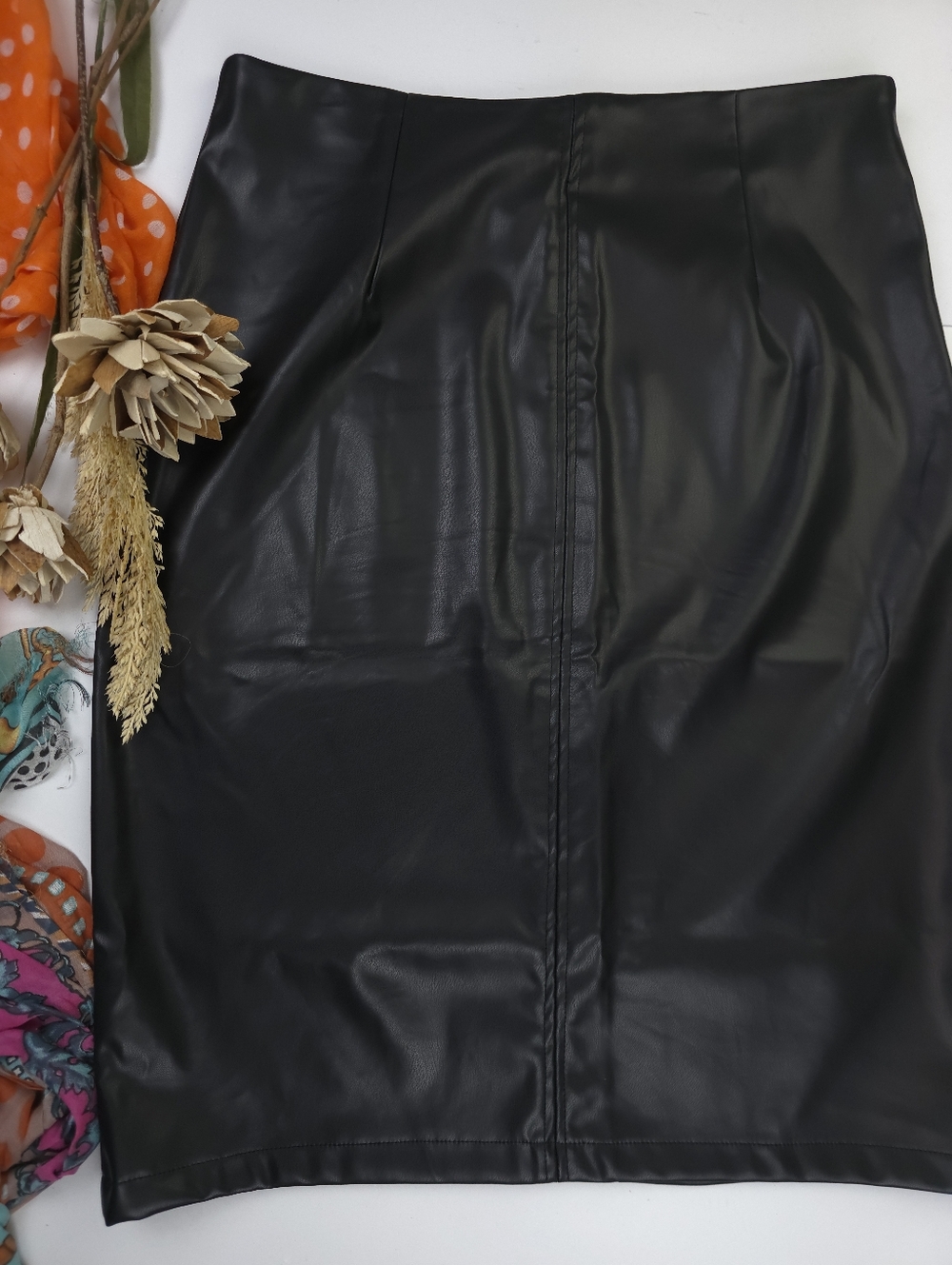 Ranlege Black Faux Leather Skirt Sz L - Picture 2 of 6